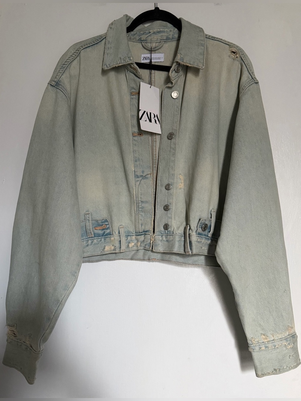 ZARA Cropped Distressed Denim Jacket